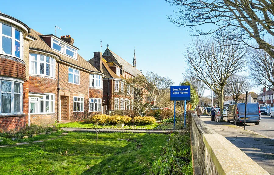 The entrance to Bon Accord care home in Hove - Maven Healthcare