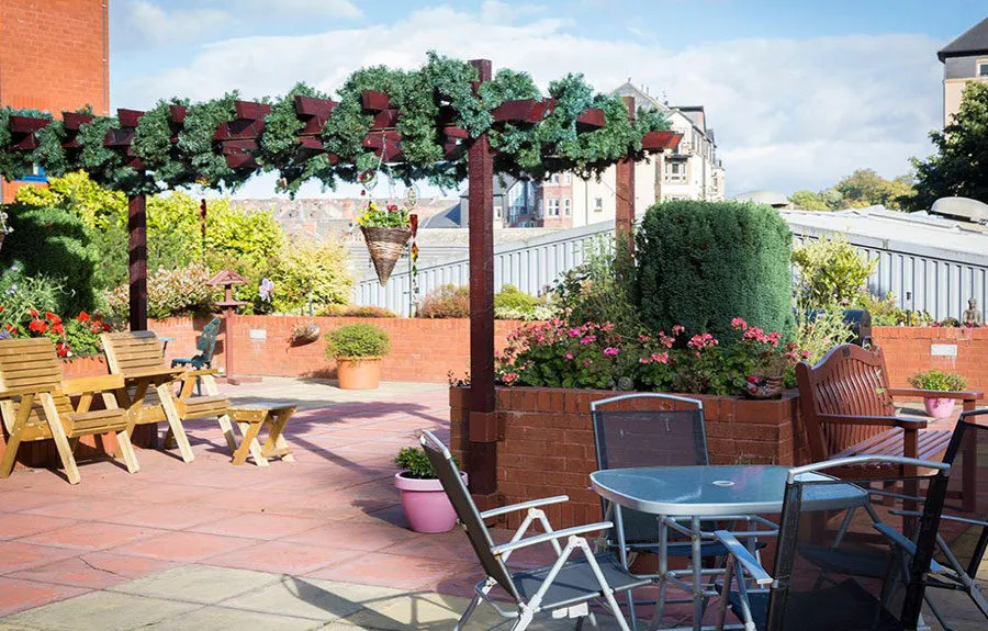 The garden at Clarence Court care home in Glasgow - Maven Healthcare