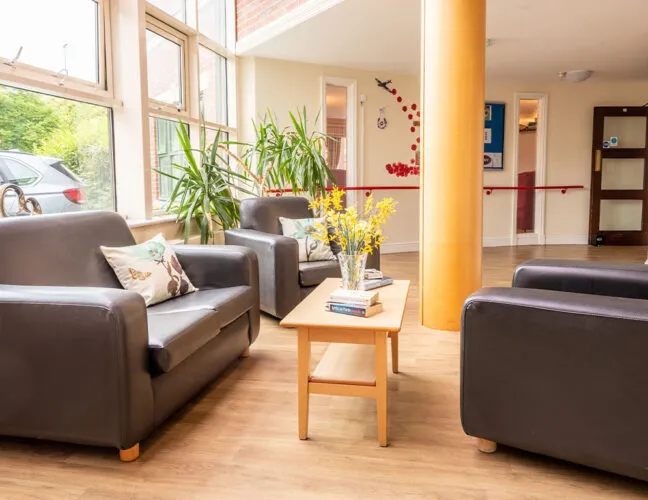 The reception area at Cypress Court care home in Crewe - Maven Healthcare