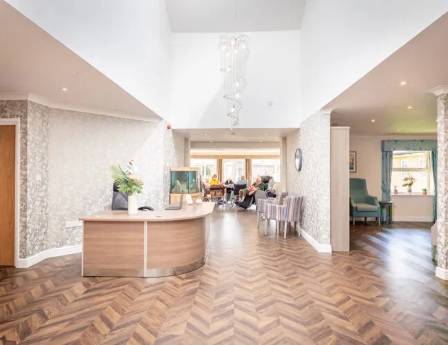 The reception area at Midfield Lodge care home in Cambridge - Maven Healthcare