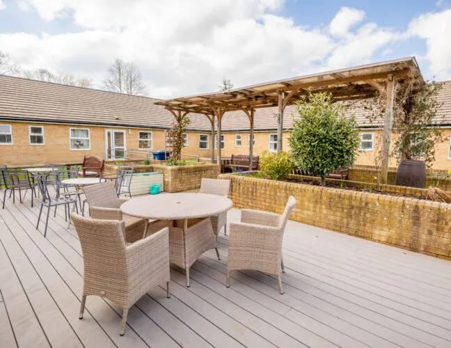 Outdoor area at Midfield Lodge in Cambridge - Maven Healthcare