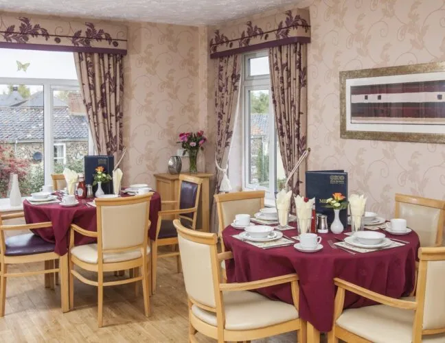 The dining area at North Court care home, Bury St Edmunds - Maven Healthcare