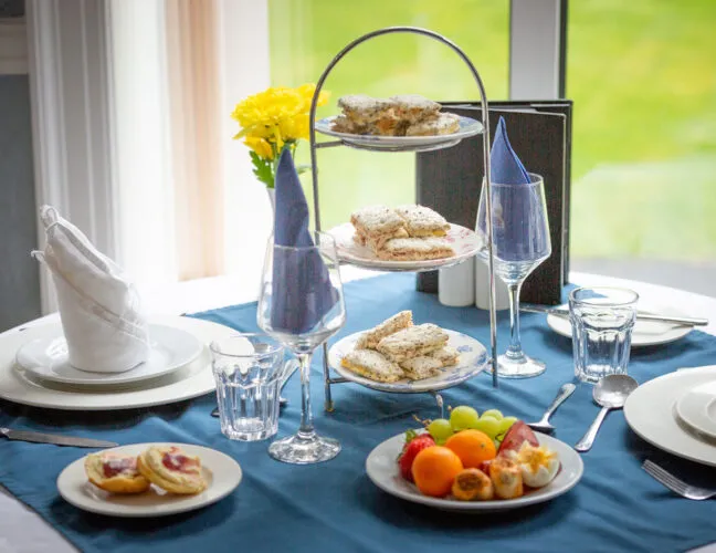 Afternoon tea table at St Oswalds - Maven Healthcare