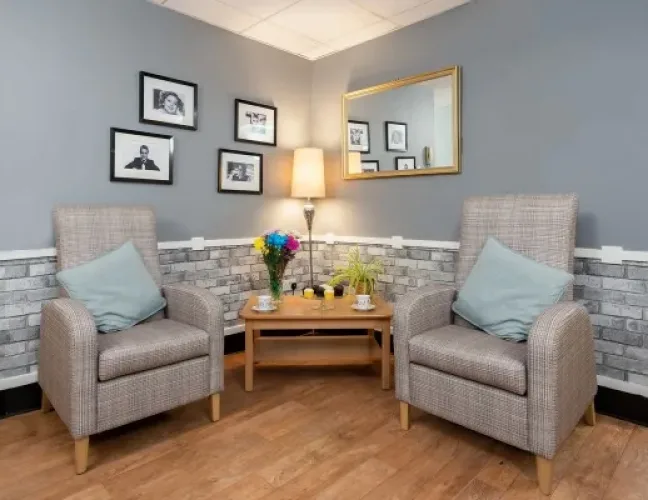 Two armchairs in one of our lounges in Eastwood Court Care Home Glasgow